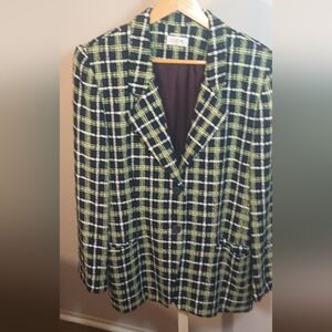 Plaid Blazer in Green and Black
